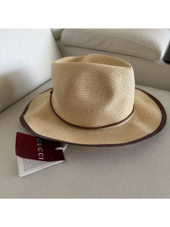 NWT GUCCI Raffia Hat Beige Web Soft Sz S 100% Authentic main image 5